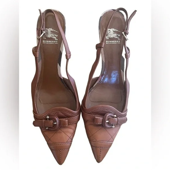 Burberry quilted patent tan leather pointed toe slingback pumps size 11 US - Picture 2 of 14